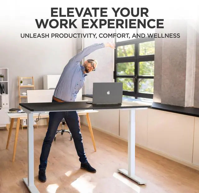Alt view image 3 of 7 - RISE UP dual motor electric standing desk 60x30" black desktop premium ergonomic adjustable height sit stand up home office computer desk table motorized powered modern furniture small standup table
