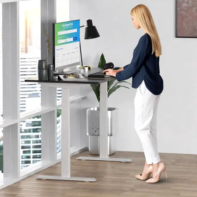Alt view image 6 of 7 - RISE UP dual motor electric standing desk 60x30" black desktop premium ergonomic adjustable height sit stand up home office computer desk table motorized powered modern furniture small standup table