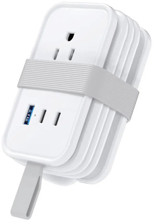 Main image of Travel Power Strip with USB-C Ports, 3 AC, 2 USB-C (20W), 1 USB-A, 3.4 ft Wraparound Cord, Flat Plug, Non-Surge Compact Power Strip