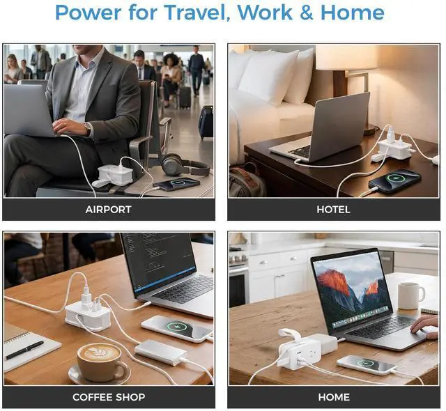 Alt view image 7 of 7 - Travel Power Strip with USB-C Ports, 3 AC, 2 USB-C (20W), 1 USB-A, 3.4 ft Wraparound Cord, Flat Plug, Non-Surge Compact Power Strip