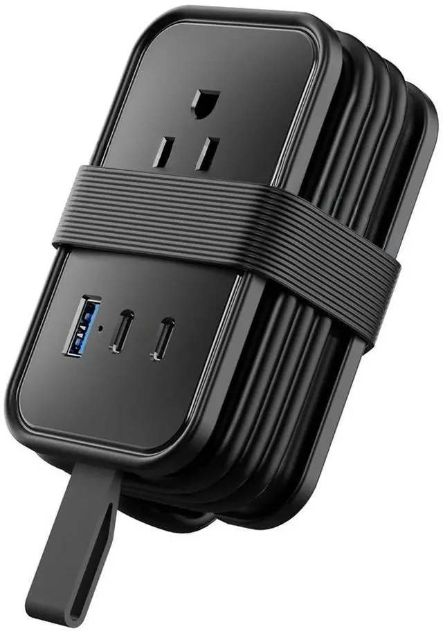 Main image of Travel Power Strip with USB-C Ports, 3 AC, 2 USB-C (20W), 1 USB-A, 3.4 ft Wraparound Cord, Flat Plug, Non-Surge Compact Power Strip