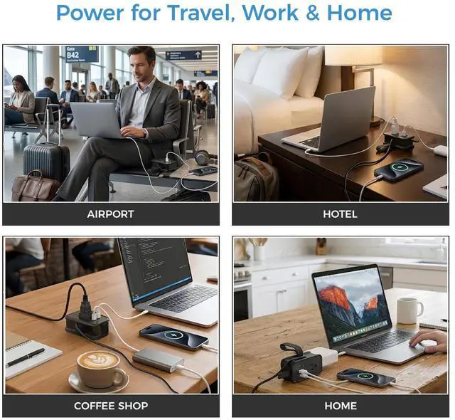 Alt view image 7 of 7 - Travel Power Strip with USB-C Ports, 3 AC, 2 USB-C (20W), 1 USB-A, 3.4 ft Wraparound Cord, Flat Plug, Non-Surge Compact Power Strip