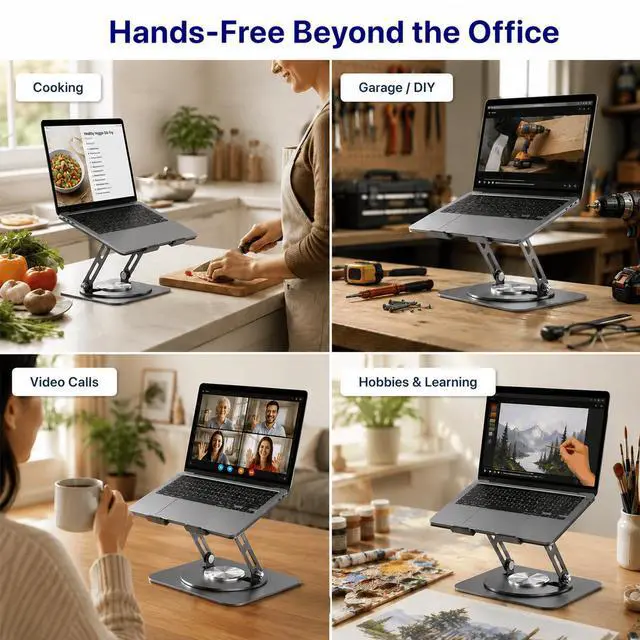 Alt view image 7 of 7 - Adjustable Swivel Laptop Stand for Desk - 360° Rotating Steel Laptop Riser with Height & Tilt, Fits up to 16 Inches