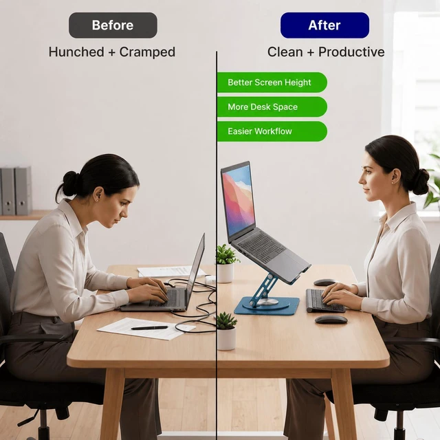 Alt view image 3 of 7 - Adjustable Swivel Laptop Stand for Desk - 360° Rotating Steel Laptop Riser with Height & Tilt, Fits up to 16 Inches