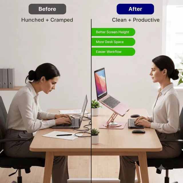 Alt view image 3 of 7 - Adjustable Swivel Laptop Stand for Desk - 360° Rotating Steel Laptop Riser with Height & Tilt, Fits up to 16 Inches