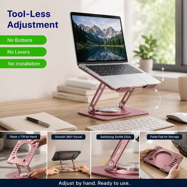 Alt view image 4 of 7 - Adjustable Swivel Laptop Stand for Desk - 360° Rotating Steel Laptop Riser with Height & Tilt, Fits up to 16 Inches