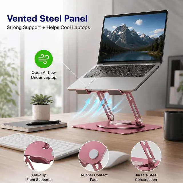 Alt view image 6 of 7 - Adjustable Swivel Laptop Stand for Desk - 360° Rotating Steel Laptop Riser with Height & Tilt, Fits up to 16 Inches