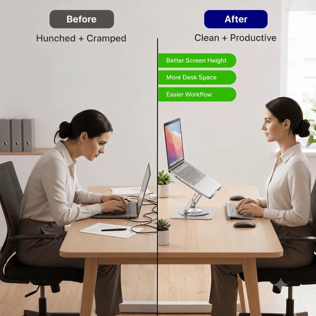 Alt view image 3 of 7 - Adjustable Swivel Laptop Stand for Desk - 360° Rotating Steel Laptop Riser with Height & Tilt, Fits up to 16 Inches