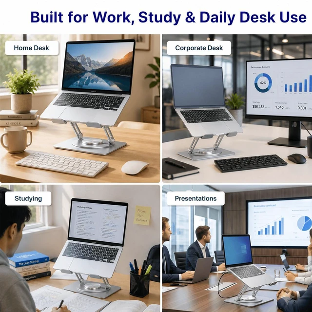 Alt view image 7 of 7 - Adjustable Swivel Laptop Stand for Desk - 360° Rotating Steel Laptop Riser with Height & Tilt, Fits up to 16 Inches