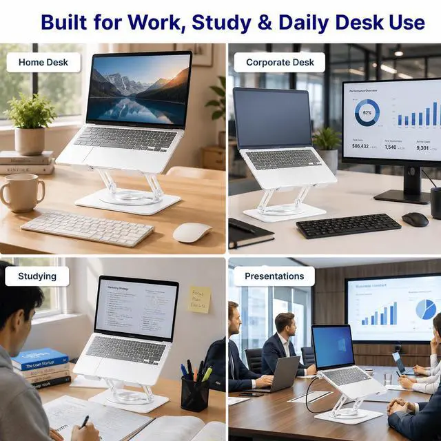 Alt view image 6 of 7 - Adjustable Swivel Laptop Stand for Desk - 360° Rotating Steel Laptop Riser with Height & Tilt, Fits up to 16 Inches