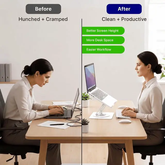 Alt view image 2 of 7 - Adjustable Swivel Laptop Stand for Desk - 360° Rotating Steel Laptop Riser with Height & Tilt, Fits up to 16 Inches