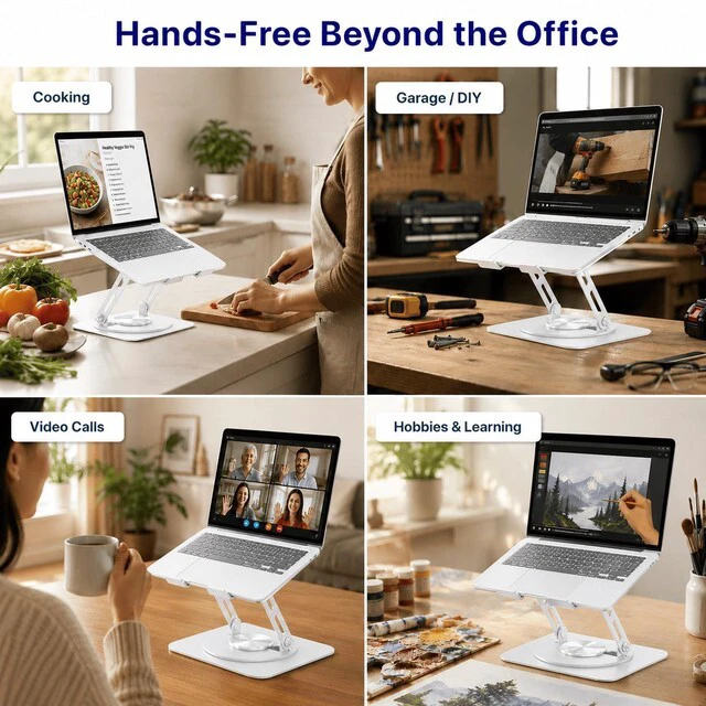 Alt view image 7 of 7 - Adjustable Swivel Laptop Stand for Desk - 360° Rotating Steel Laptop Riser with Height & Tilt, Fits up to 16 Inches