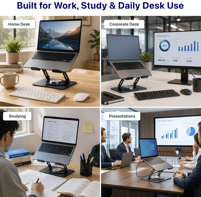 Alt view image 7 of 7 - Adjustable Swivel Laptop Stand for Desk - 360° Rotating Steel Laptop Riser with Height & Tilt, Fits up to 16 Inches
