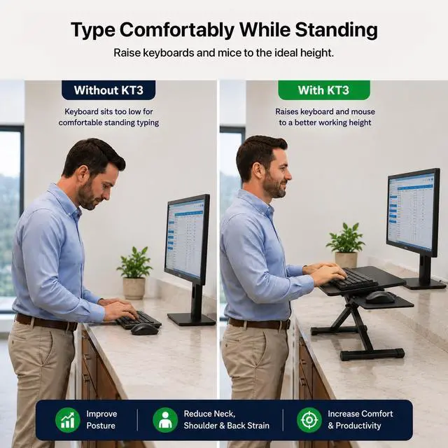 Alt view image 3 of 7 - KT3 Adjustable Keyboard Stand with Mouse Platform - Height Adjustable Keyboard Riser for Desks, Counters and Workstations