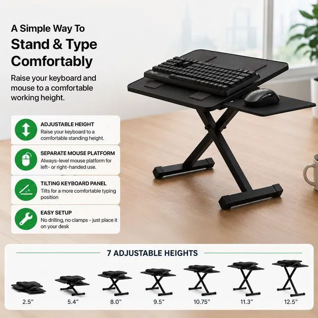Alt view image 2 of 7 - KT3 Adjustable Keyboard Stand with Mouse Platform - Height Adjustable Keyboard Riser for Desks, Counters and Workstations