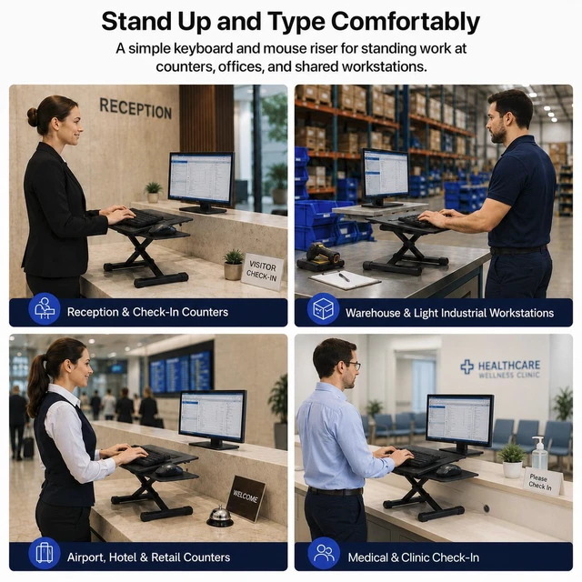 Alt view image 6 of 7 - KT3 Adjustable Keyboard Stand with Mouse Platform - Height Adjustable Keyboard Riser for Desks, Counters and Workstations