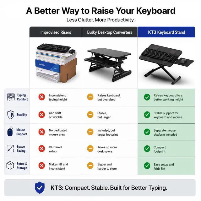 Alt view image 7 of 7 - KT3 Adjustable Keyboard Stand with Mouse Platform - Height Adjustable Keyboard Riser for Desks, Counters and Workstations