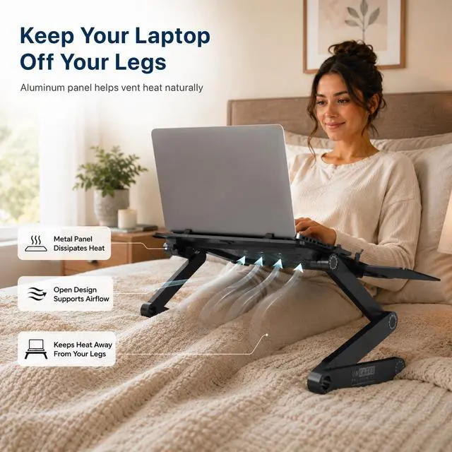 Alt view image 7 of 7 - Adjustable Laptop Stand and Lap Desk for Bed, Couch and Desk - WorkEZ Best Aluminum Laptop Table with Mouse Pad, Black
