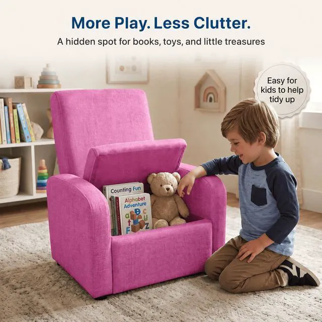 Alt view image 2 of 7 - STASH 3-in-1 Kids Chair with Storage, Upholstered Seat and Fold-Down Ottoman