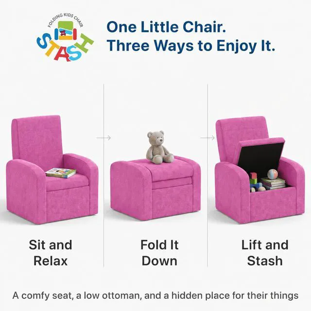 Alt view image 3 of 7 - STASH 3-in-1 Kids Chair with Storage, Upholstered Seat and Fold-Down Ottoman