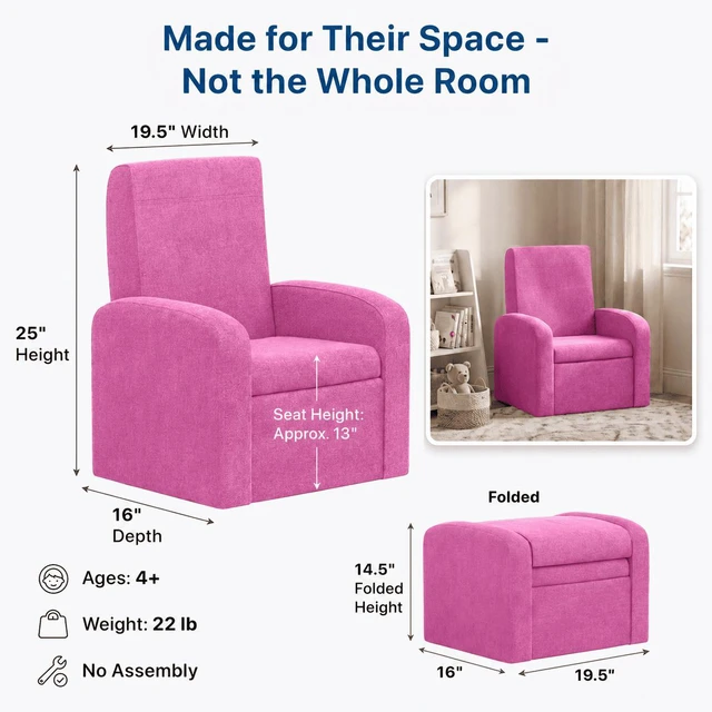 Alt view image 7 of 7 - STASH 3-in-1 Kids Chair with Storage, Upholstered Seat and Fold-Down Ottoman