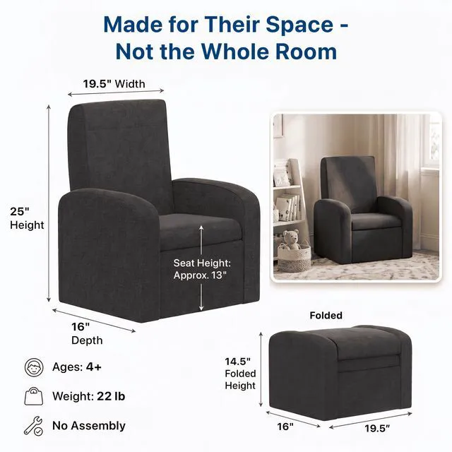 Alt view image 7 of 7 - STASH 3-in-1 Kids Chair with Storage, Upholstered Seat and Fold-Down Ottoman