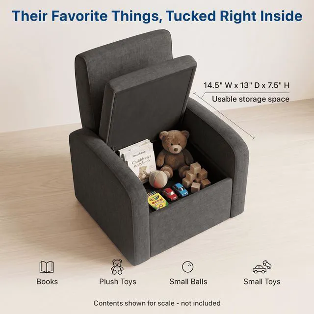 Alt view image 6 of 7 - STASH 3-in-1 Kids Chair with Storage, Upholstered Seat and Fold-Down Ottoman