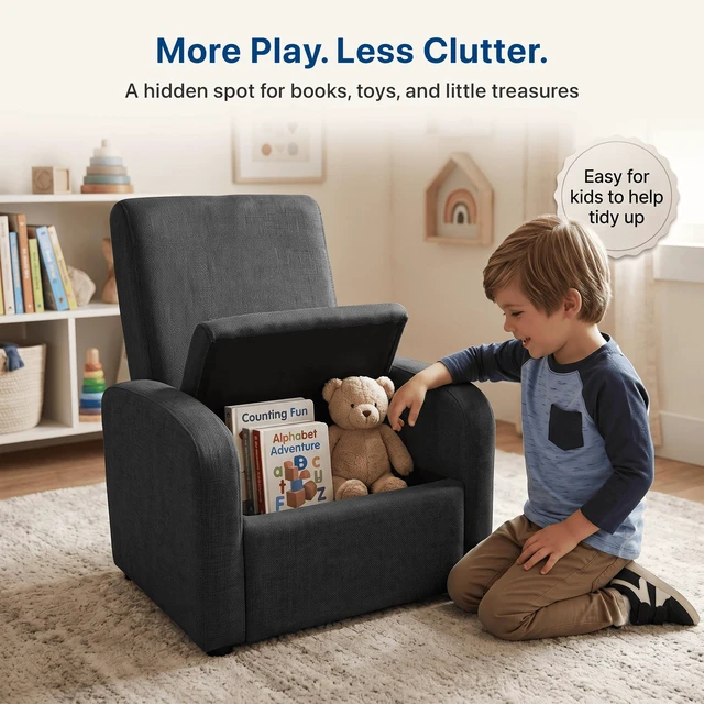 Alt view image 3 of 7 - STASH 3-in-1 Kids Chair with Storage, Upholstered Seat and Fold-Down Ottoman