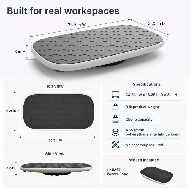 Alt view image 6 of 7 - BASE Standing Desk Balance Board with Anti-Fatigue Mat - Patented Active Standing Board