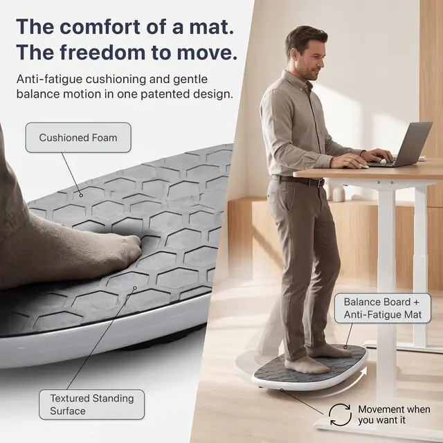 Alt view image 4 of 7 - BASE Standing Desk Balance Board with Anti-Fatigue Mat - Patented Active Standing Board