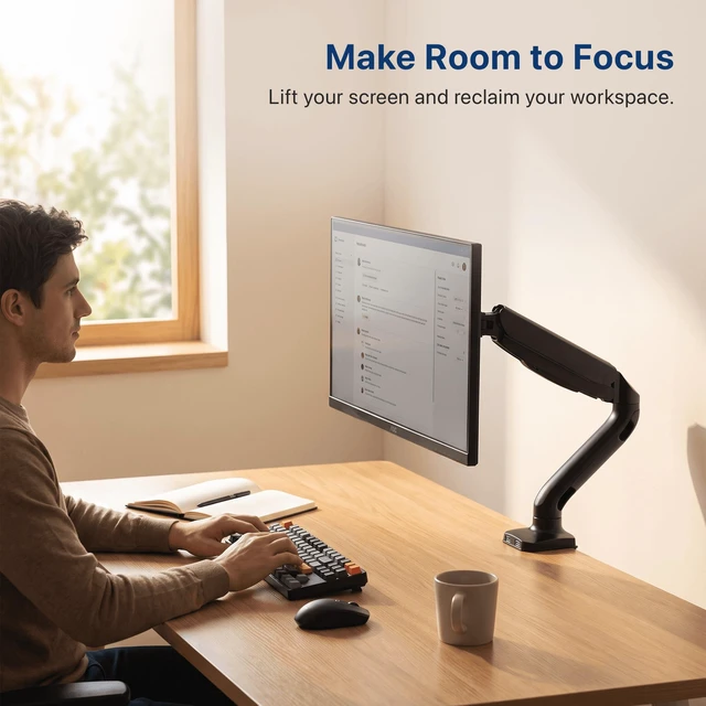 Alt view image 2 of 7 - Single Monitor Arm for Desk - Gas Spring VESA Mount, No USB Ports