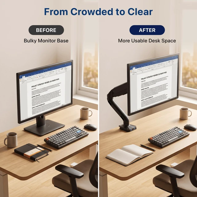 Alt view image 3 of 7 - Single Monitor Arm for Desk - Gas Spring VESA Mount, No USB Ports