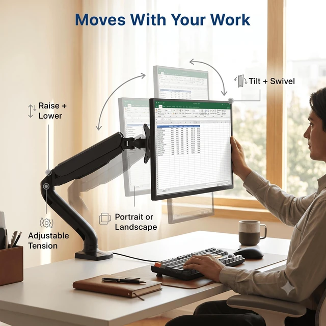Alt view image 4 of 7 - Single Monitor Arm for Desk - Gas Spring VESA Mount, No USB Ports