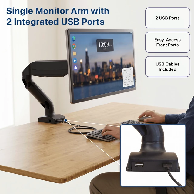 Alt view image 7 of 7 - Single Monitor Arm for Desk - Gas Spring VESA Mount, No USB Ports