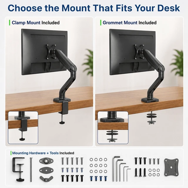 Alt view image 6 of 7 - Single Monitor Arm for Desk - Gas Spring VESA Mount, No USB Ports
