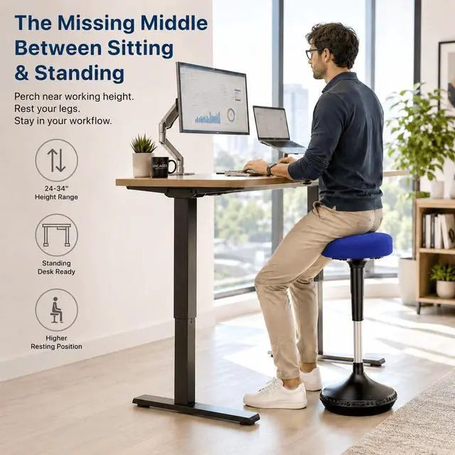 Alt view image 2 of 7 - Wobble Stool Standing Desk Stool - 24-34 Inch Height Adjustable Active Sitting Balance Stool