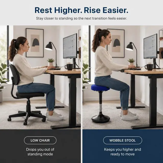 Alt view image 3 of 7 - Wobble Stool Standing Desk Stool - 24-34 Inch Height Adjustable Active Sitting Balance Stool