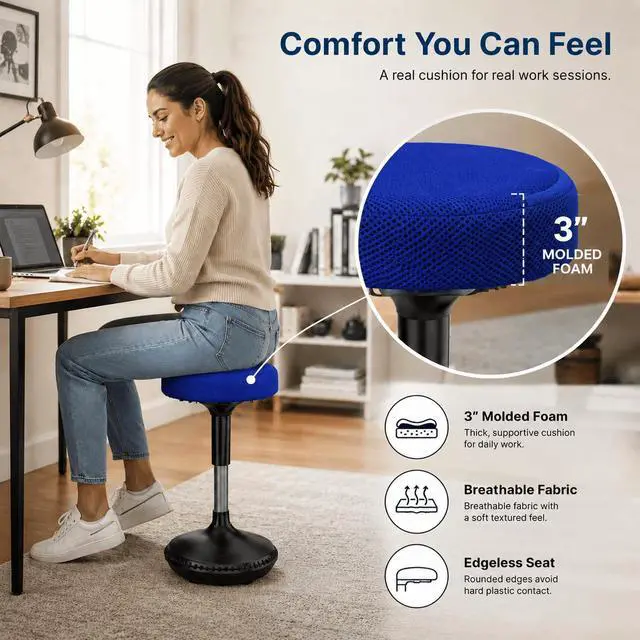 Alt view image 5 of 7 - Wobble Stool Standing Desk Stool - 24-34 Inch Height Adjustable Active Sitting Balance Stool
