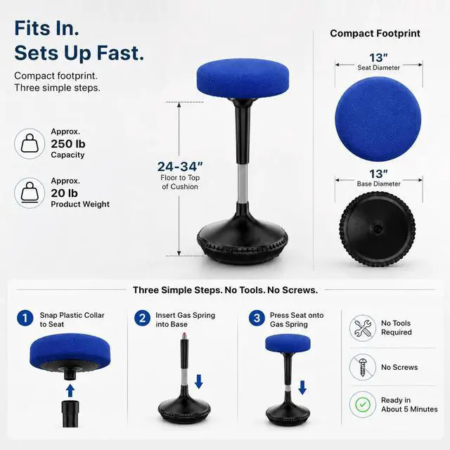 Alt view image 7 of 7 - Wobble Stool Standing Desk Stool - 24-34 Inch Height Adjustable Active Sitting Balance Stool