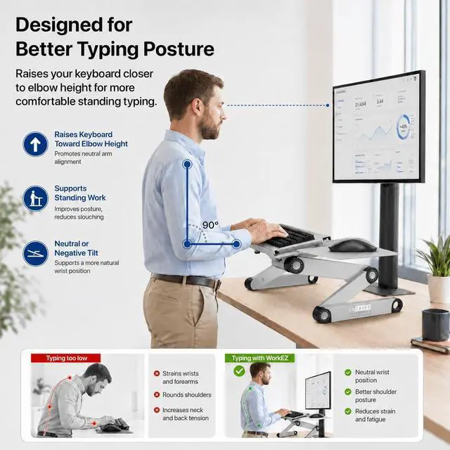 Alt view image 3 of 7 - WorkEZ Adjustable Keyboard Stand - On-Desk Keyboard and Mouse Riser for Standing Work