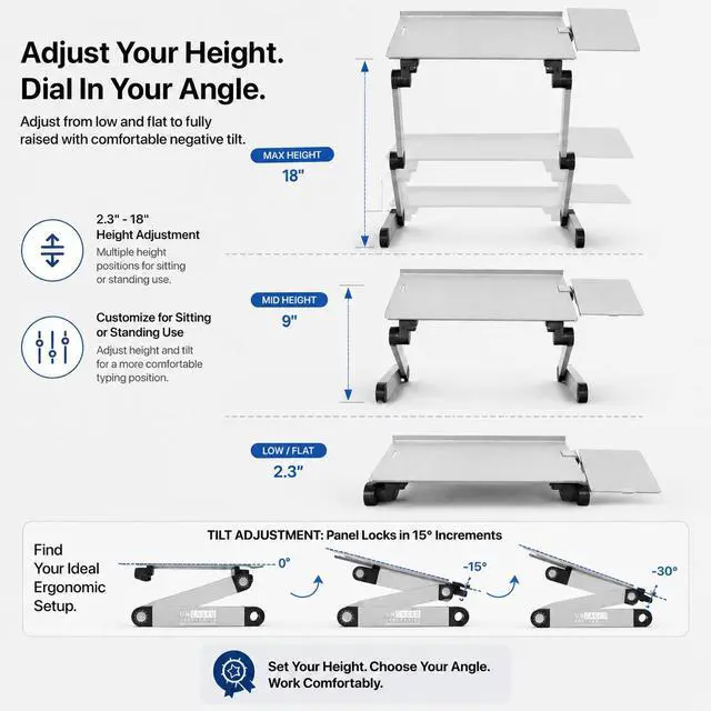 Alt view image 4 of 7 - WorkEZ Adjustable Keyboard Stand - On-Desk Keyboard and Mouse Riser for Standing Work