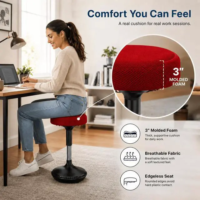 Alt view image 5 of 7 - Wobble Stool Standing Desk Stool - 24-34 Inch Height Adjustable Active Sitting Balance Stool