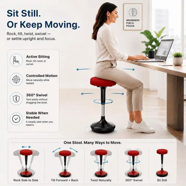 Alt view image 4 of 7 - Wobble Stool Standing Desk Stool - 24-34 Inch Height Adjustable Active Sitting Balance Stool