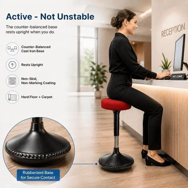 Alt view image 6 of 7 - Wobble Stool Standing Desk Stool - 24-34 Inch Height Adjustable Active Sitting Balance Stool