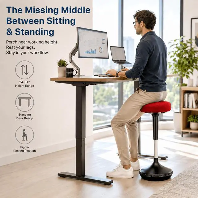 Alt view image 2 of 7 - Wobble Stool Standing Desk Stool - 24-34 Inch Height Adjustable Active Sitting Balance Stool