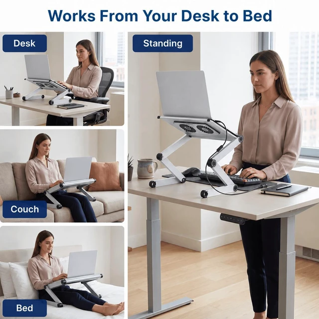 Alt view image 4 of 7 - WorkEZ Executive Cooling Laptop Stand & Lap Desk - Dual Fans + 3-Port USB Hub