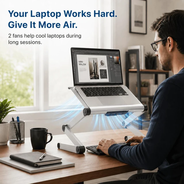 Alt view image 2 of 7 - WorkEZ Executive Cooling Laptop Stand & Lap Desk - Dual Fans + 3-Port USB Hub