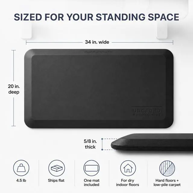 Alt view image 6 of 7 - Uncaged Ergonomics MAT34 Anti-Fatigue Mat for Standing Desks, 34 x 20 in., 5/8 in. Firm Polyurethane Foam, Black