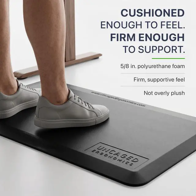 Alt view image 3 of 7 - Uncaged Ergonomics MAT34 Anti-Fatigue Mat for Standing Desks, 34 x 20 in., 5/8 in. Firm Polyurethane Foam, Black