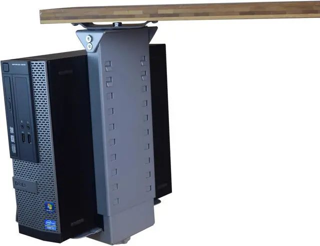 Alt view image 3 of 5 - CPU1 under desk steel cpu holder swivels 360 adjustable height width metal computer PC cage ergonomic sit stand up standing desk accessory tower mount desktop office organization de clutter desks gray